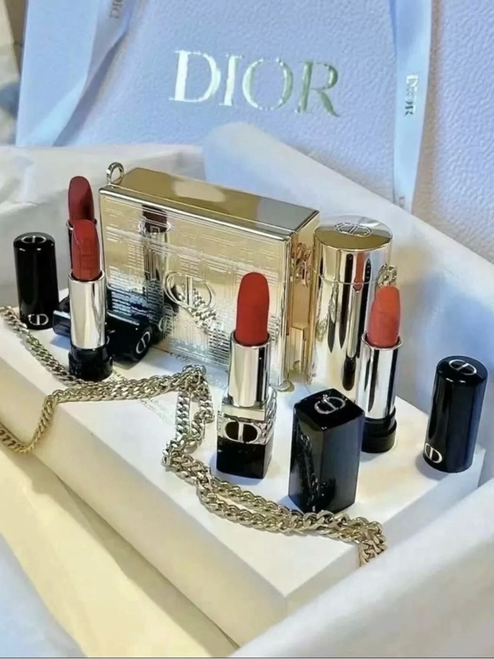 NWT Dior Rouge Dior Minaudière Lipstick Case & Lipstick Refill Set